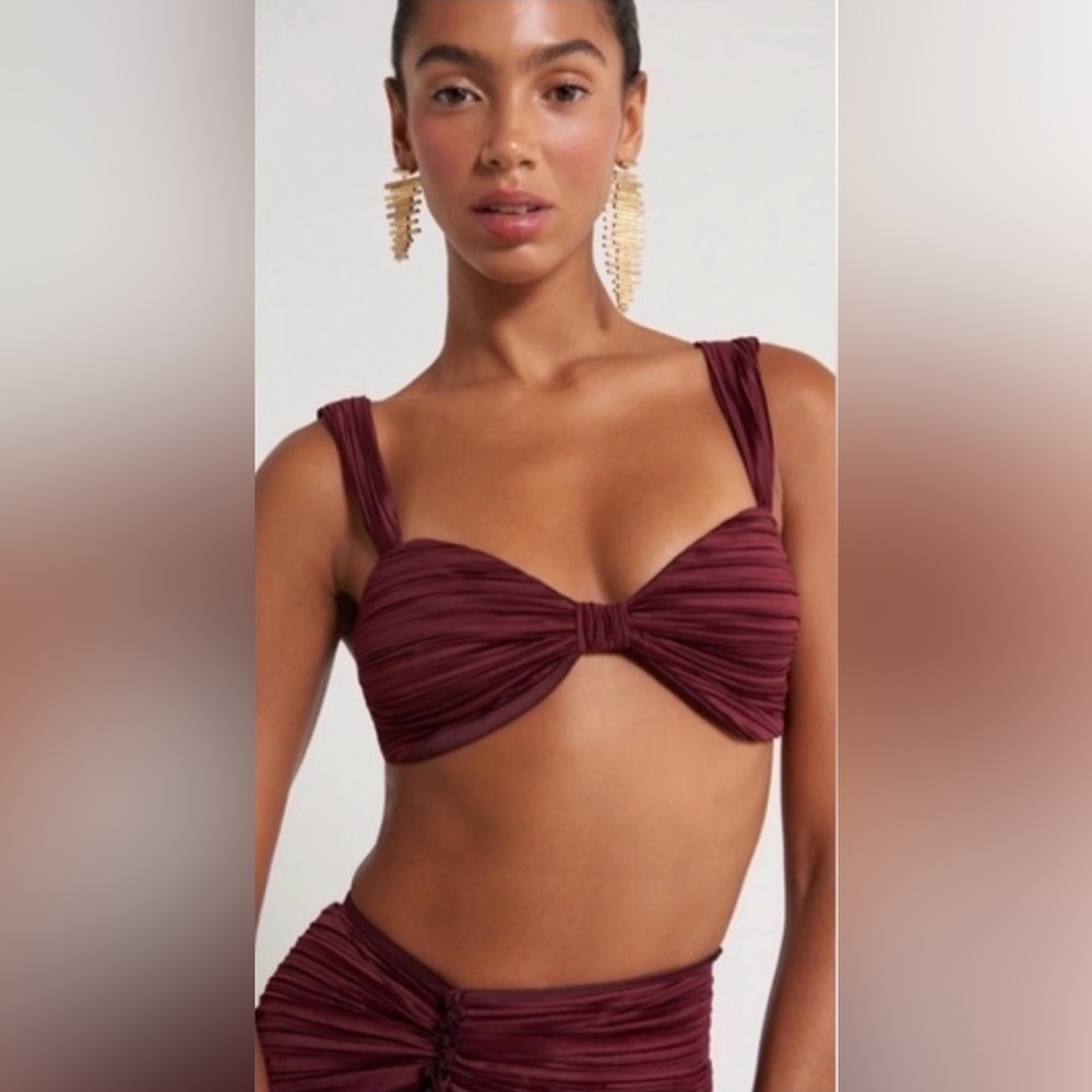 NWT Cult Gaia Ulla Ruched Satin Bra Top - Maroon Peak. Size XL